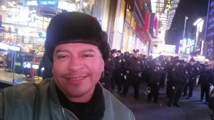 Former LAPD officer & private investigator Alex "Renegade Popo" Salazar at NYC demo