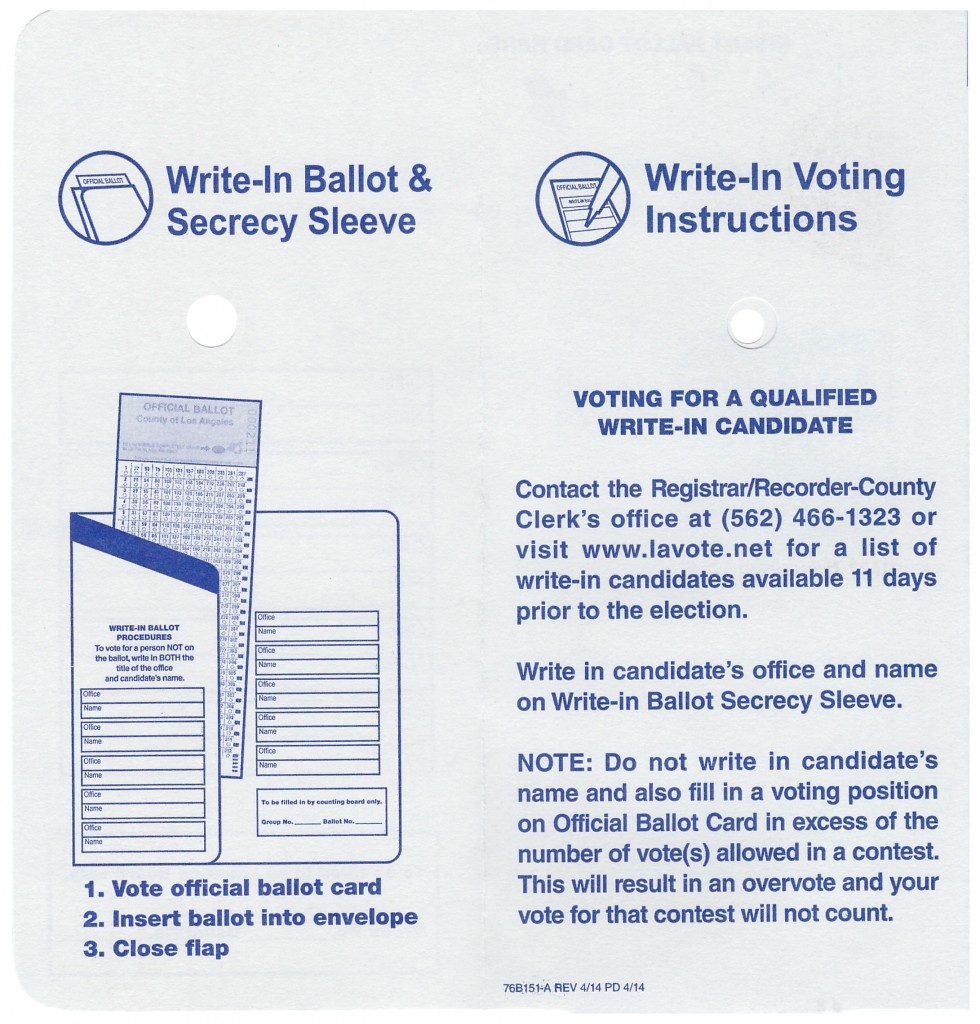 Note the instructions carefully; do NOT vote on the ballot for Board of Equalization District 3, only on the ballot envelope
